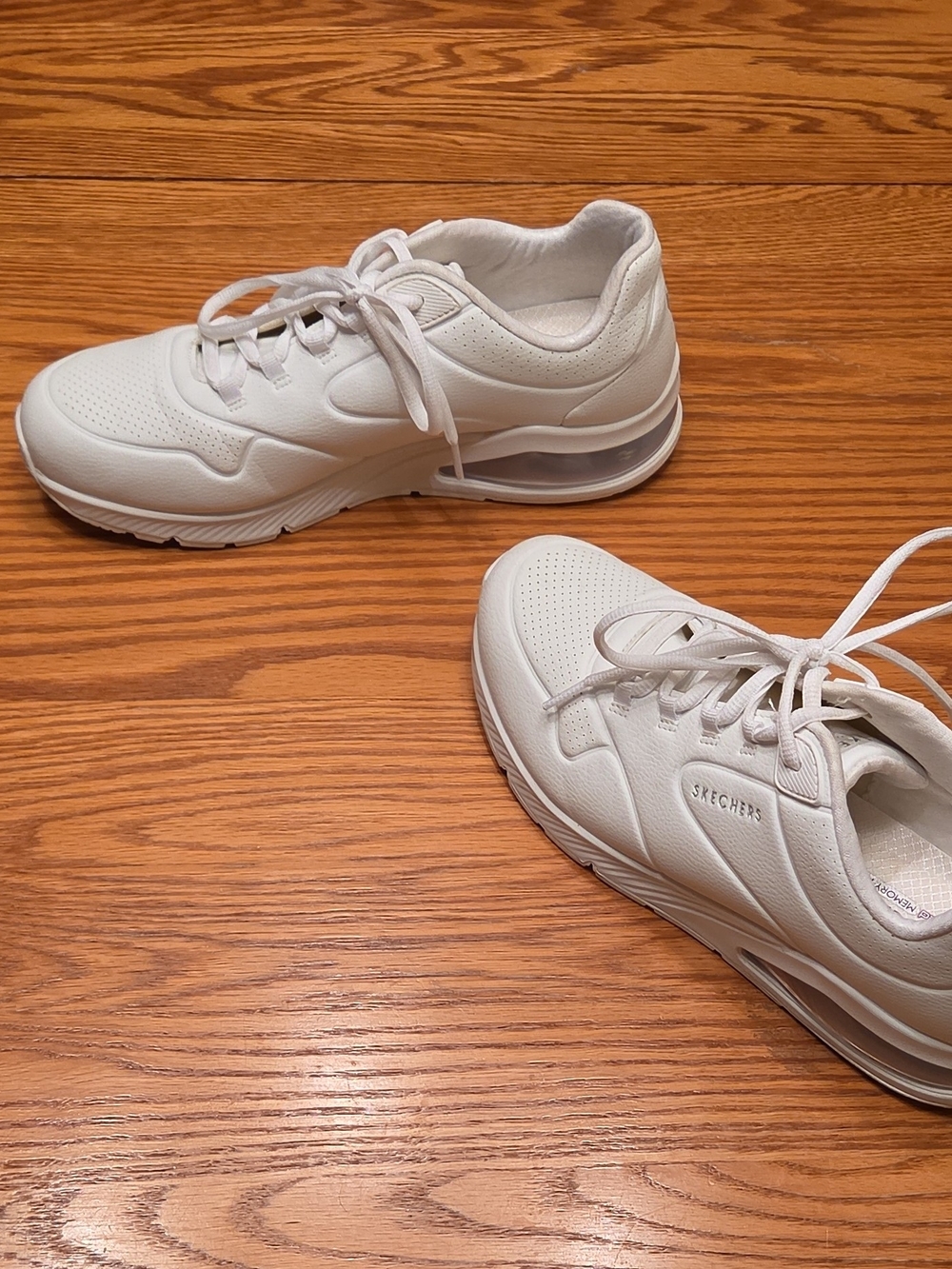 Sketchers Women’s White Lace-Up Perforated Comfort Sneakers - Picture 3 of 9